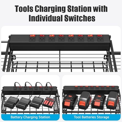 Power Tool Organizer Wall Mount, Large Tools and Battery Storage 6FT Black