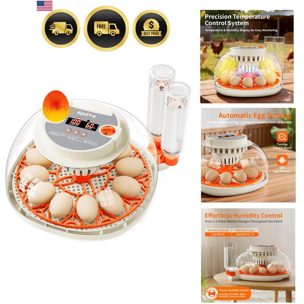 Egg Incubator with Temperature and Humidity Control, Automatic Egg Turning, E...