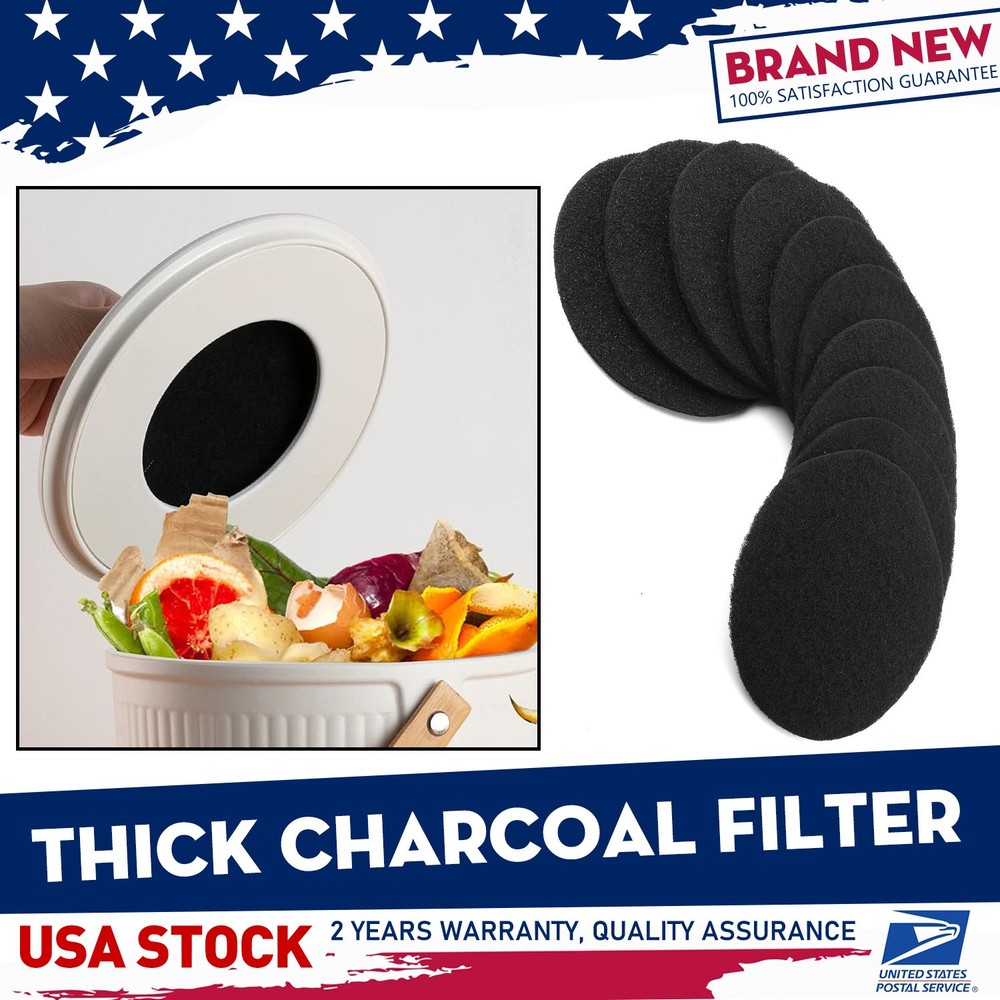 Charcoal Filter Replacements Kitchen Compost Bin Round 6.7" 0.4" Thick 10 Pack