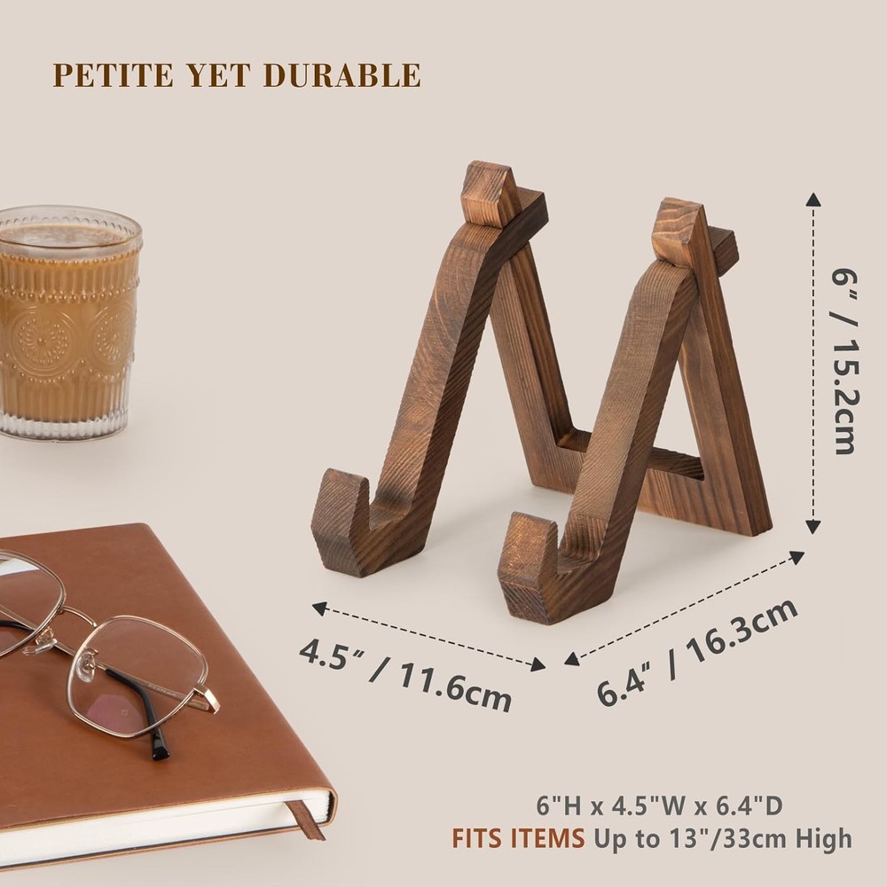 Plate Display Stand, 6 Inch Holder for Displaying, Rustic Brown