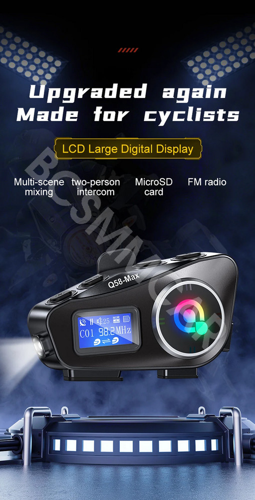 LCD Display Motorcycle Bluetooth Headphones Helmet Intercom Headset Waterproof
