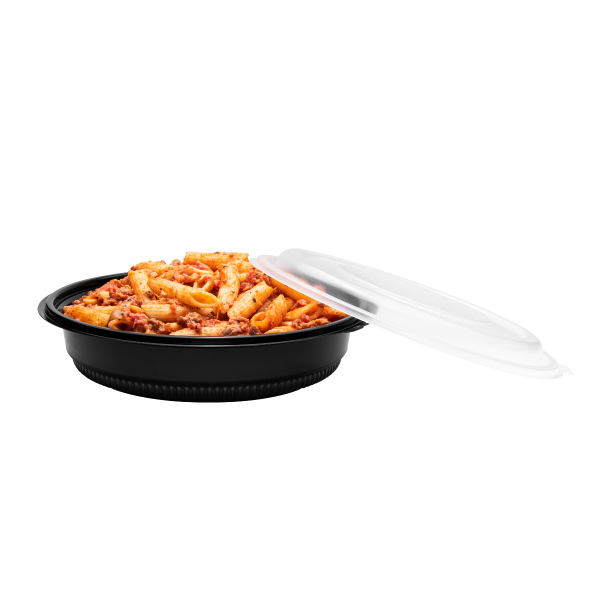 Karat 32 oz. PP Round Microwaveable Container, Black - 150 ct, FP-RC32B