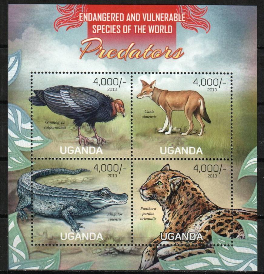 Uganda Stamp 2032  - Condor, wolf. crocodile, leopard