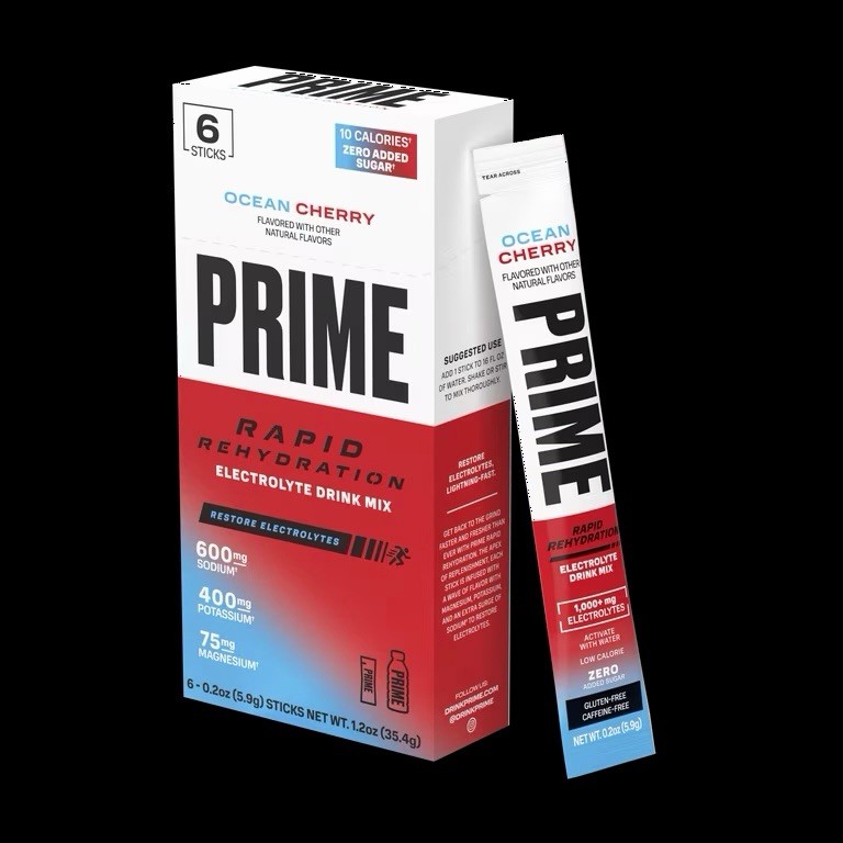 Prime Rapid Rehydration Sticks, Ocean Cherry, 6 Count, Box