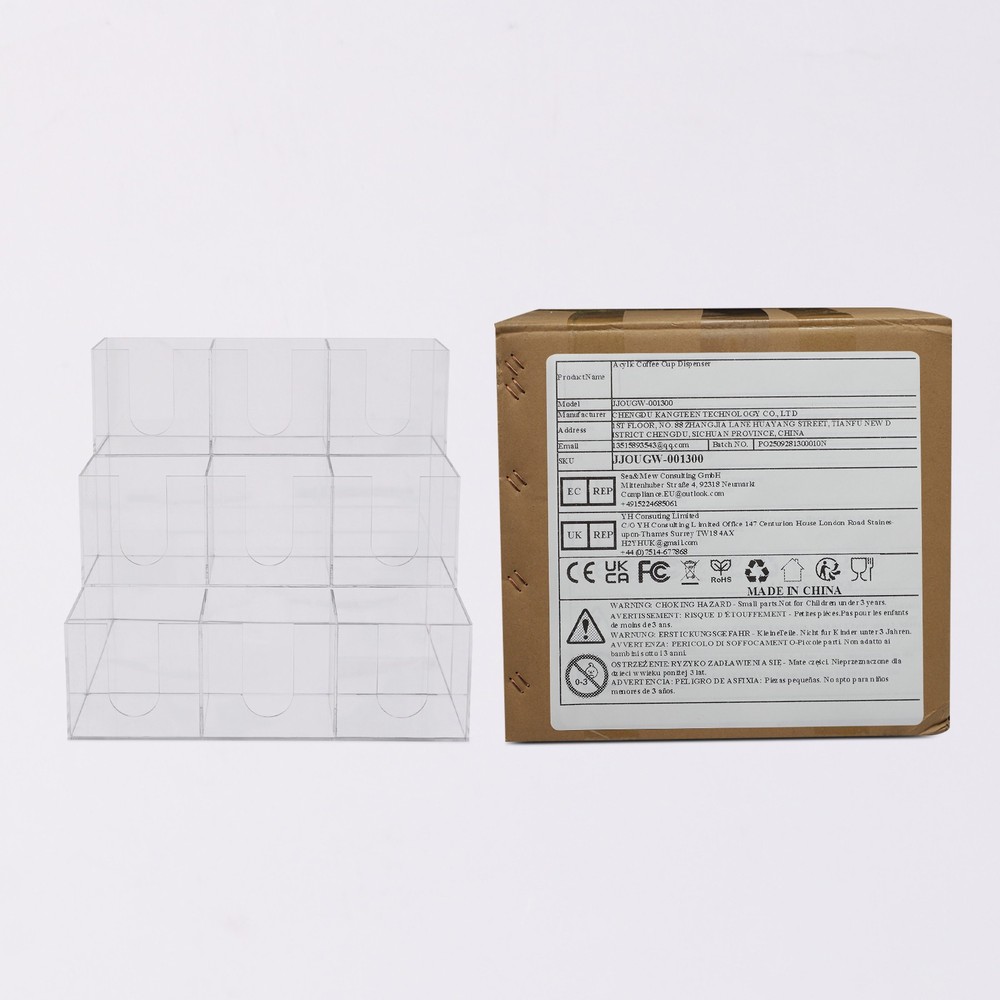 Acylic 9 Compartments Coffee Cup Holder Counter Top Disposable Cups Organizer