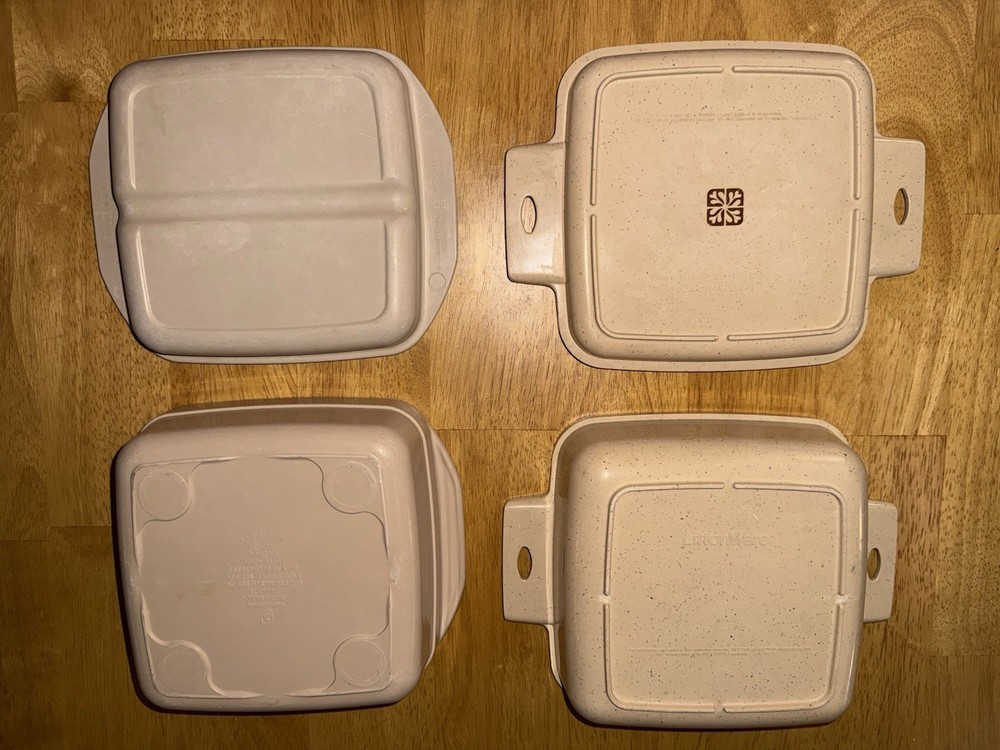 Vintage Littonware Microwave Containers 2 Pieces with Lids Tan Retro Kitchenware