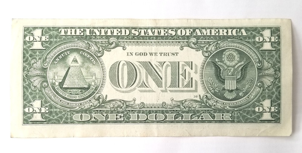 ERROR $1 dollar bill misaligned obverse top, Series 2017, good condition.