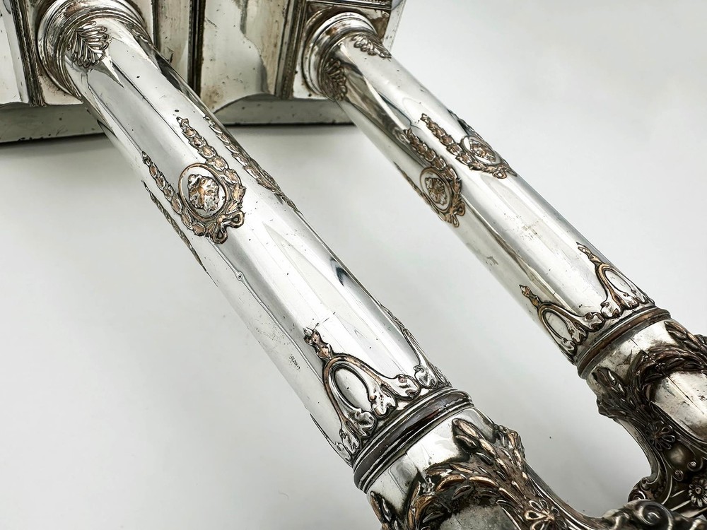 PAIR GEORGE III COLUMN CANDLESTICKS OLD SHEFFIELD PLATE c1780