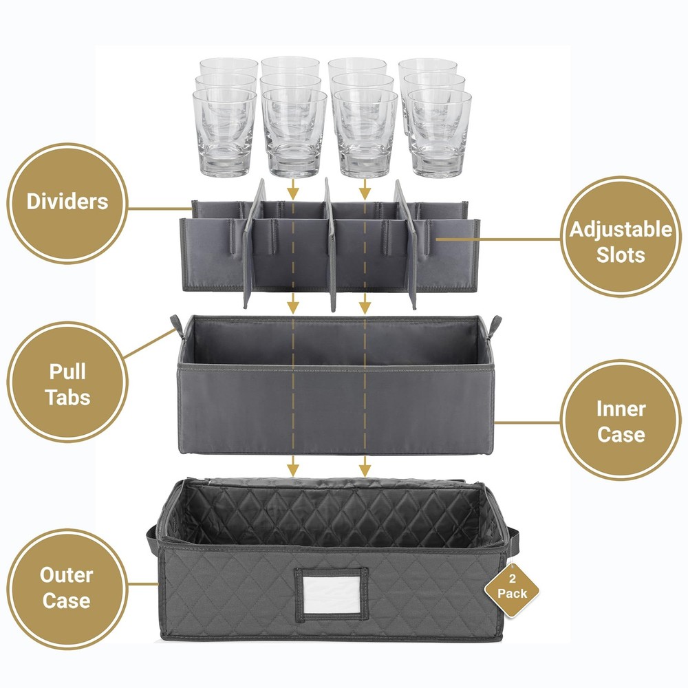 2 Pack China Cup Storage Chest, Holds 24 Coffee Cups/Mugs – Stackable Glassware