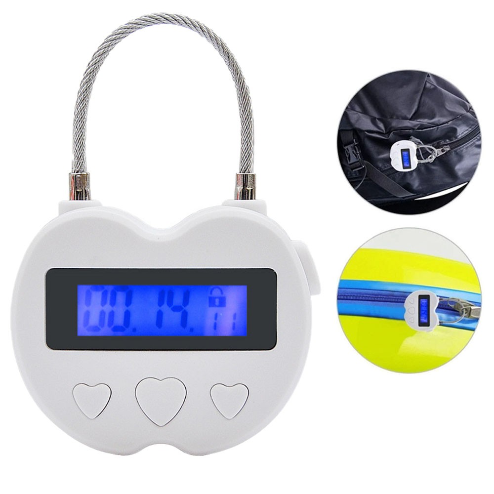 2x White USB Rechargeable Smart Time Lock LCD Display Temporary Timers Padlock