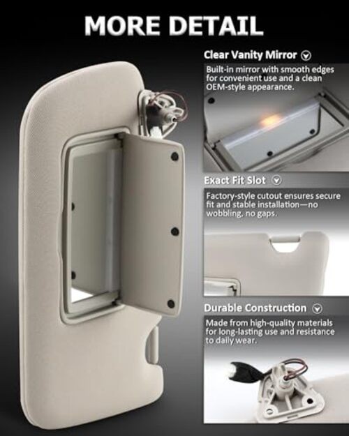 Left Driver Side Sun Visor with Lighted Mirror Compatible with 2013-2019 LEFT