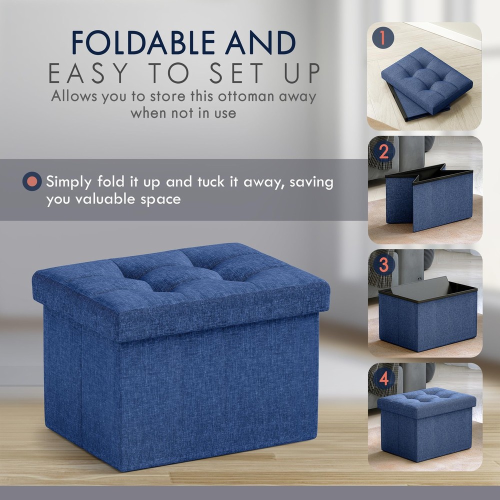 Small Storage Ottoman Foldable Collapsible Rectangle Linen Ottoman Foot Rest ...