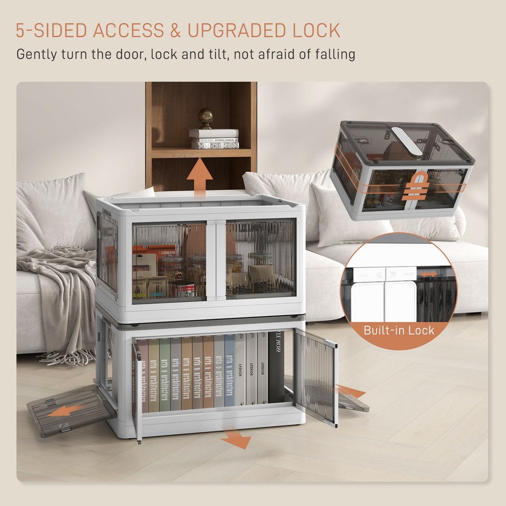 Stackable Storage Bins with Lids, Wheels, and Collapsible, White