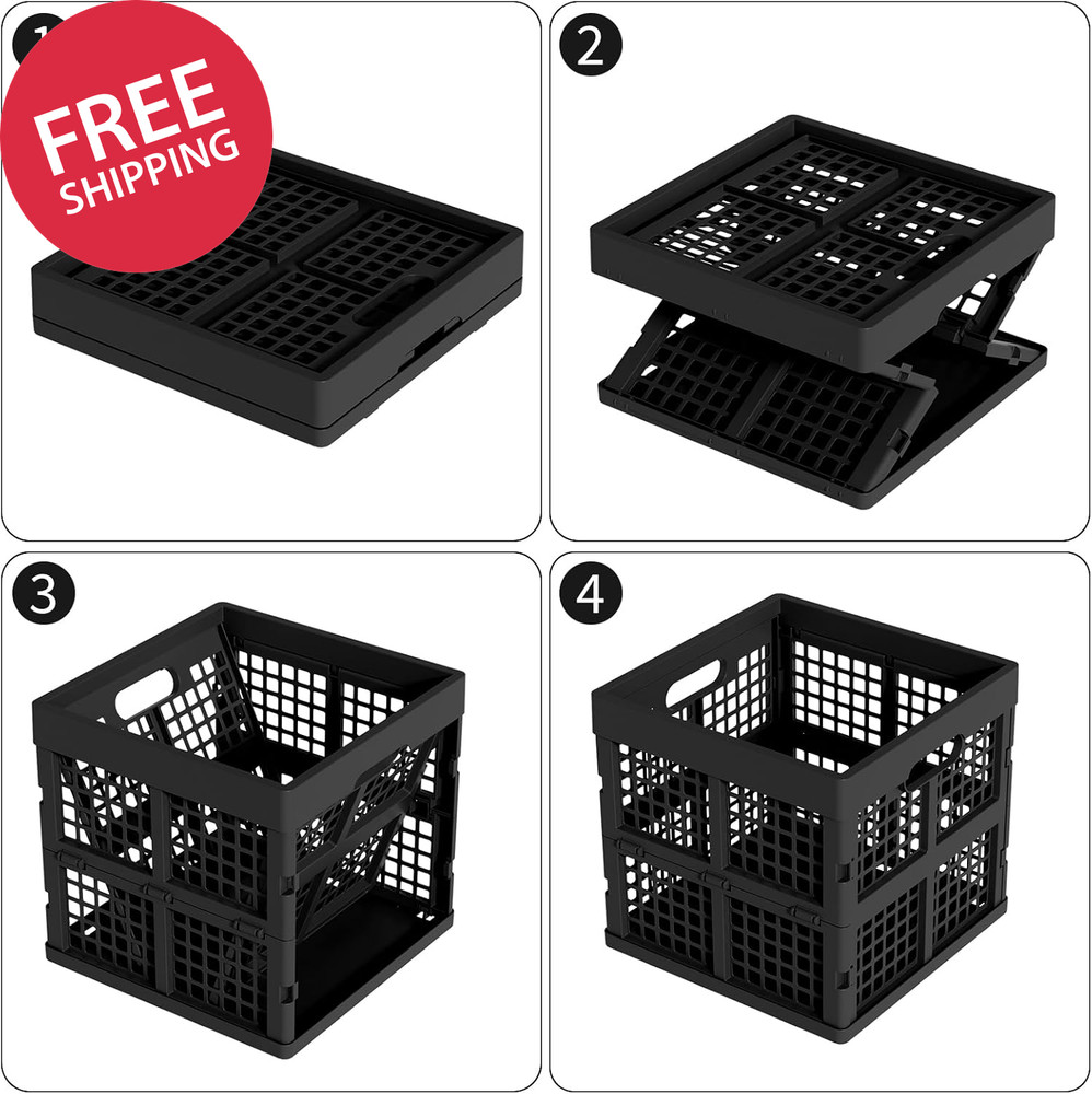 18 L Square Milk Crate, Plastic Stackable Storage Milk Crates, 3 Pack, Black