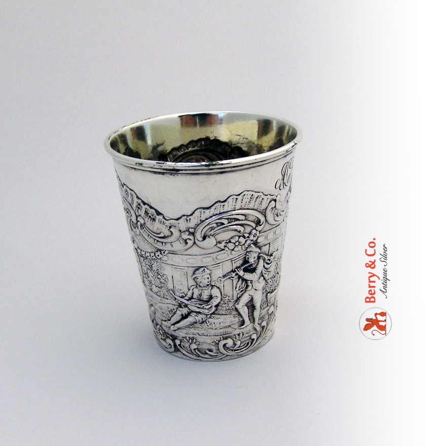 Continental Silver Beaker Happy Village People Repousse
