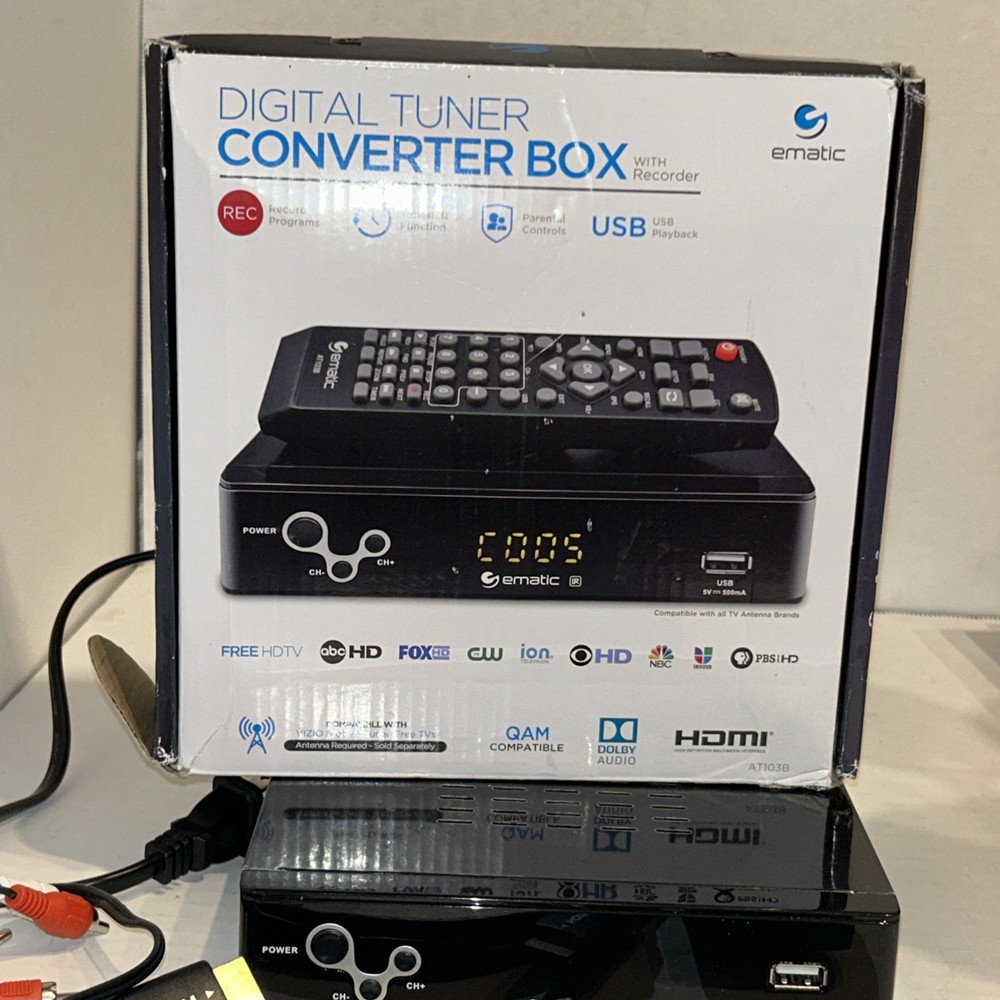 Ematic AT103B Digital Converter Box with LED Display and Recording Capabilities