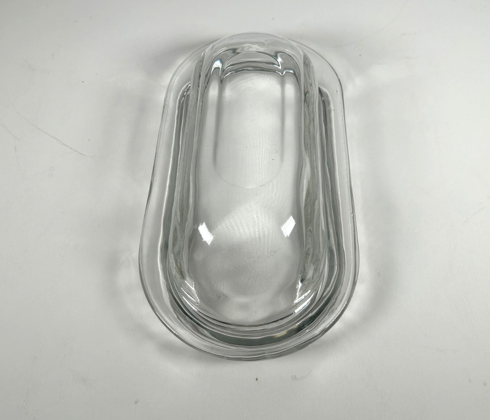 Very Nice Solid Clear Glass Covered BUTTER DISH Simple Smooth See-Through