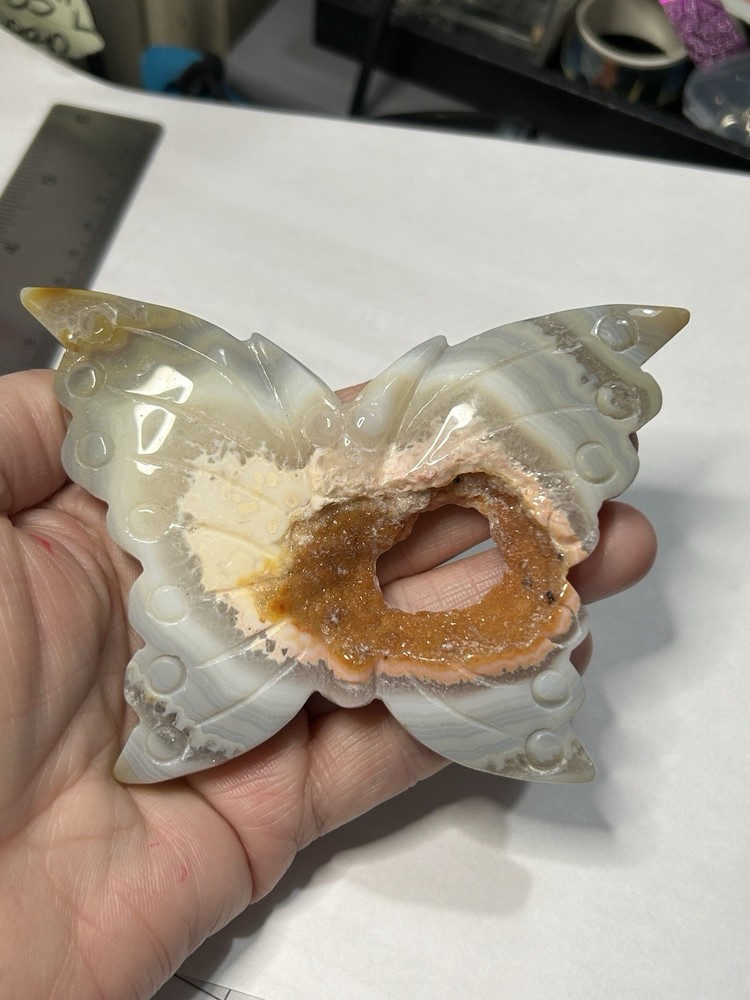 Lace Agate Druzy Butterfly Stone Shelf Table Decor