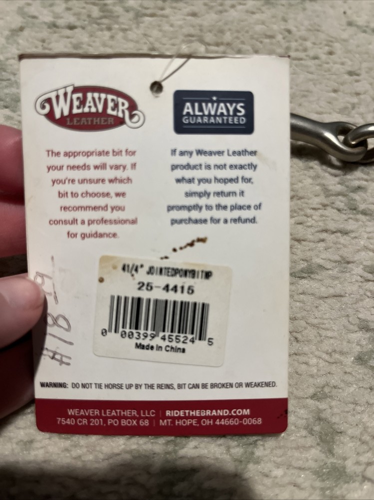 Weaver leather O-Ring snaffle Bit Stage 1 - 4-1/4” NWT