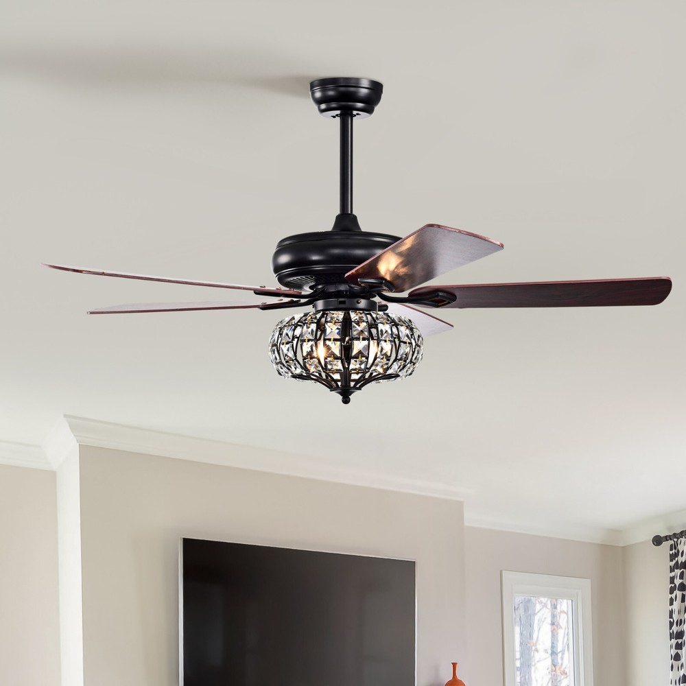 52'' Crystal Shade Ceiling Fan Lamp With Remote Control 3 Speed