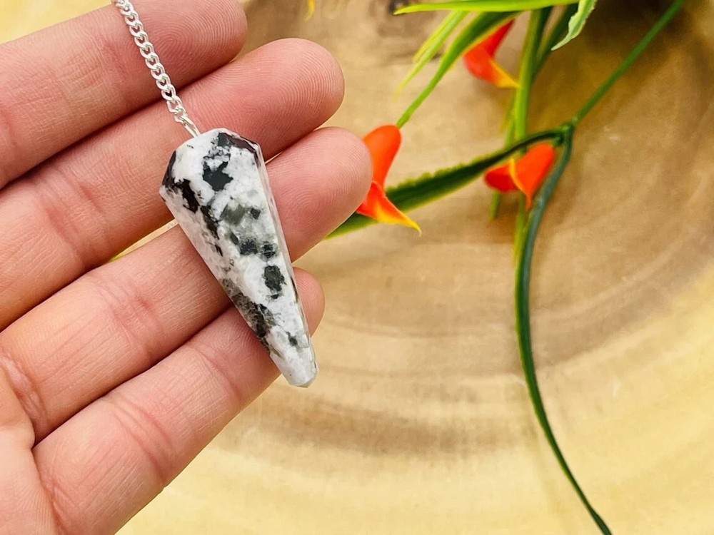 Rainbow Moonstone Pendulum With Silver Plated Chain, Point Pendulum Faceted
