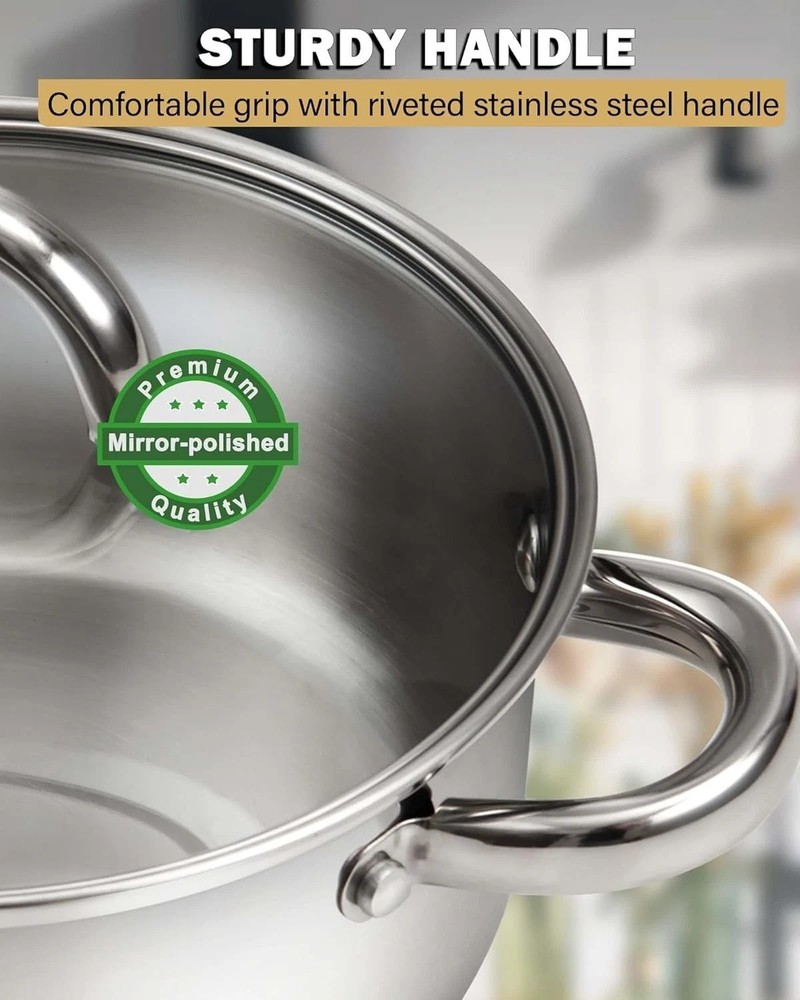 Kitchen Cookware Sets, 12-Piece Basic Stainless Steel Pots and Pans, Silver