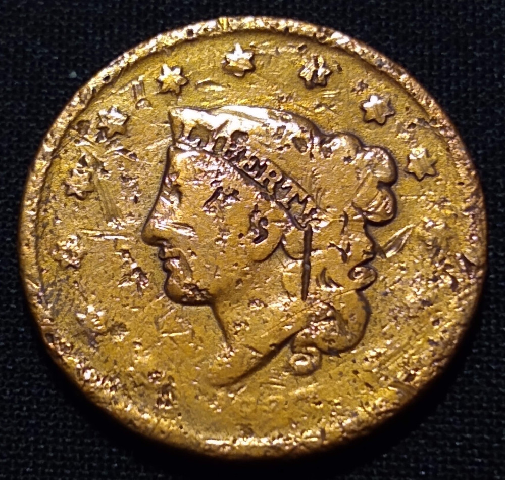 1837 large cent plain cords small letters n5 r2 transitional head copper coin