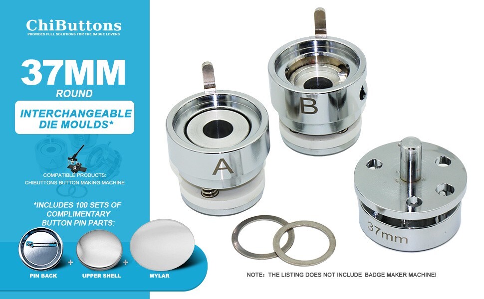 ChiButtons Mould- 37mm (1.5") Round Interchangeable Moulds for Button Maker-B400