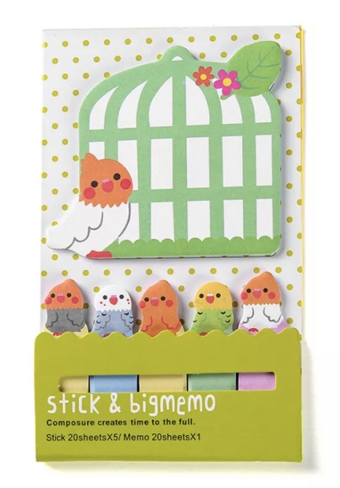 Parrot birds sticky notes and memo sheets set