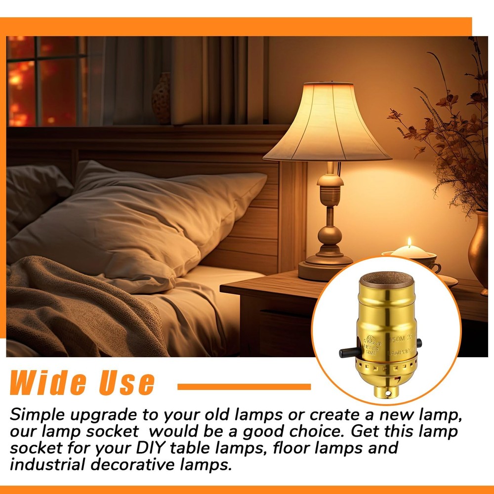 2 Pack UL Listed Lamp Socket with Push On/Off, E26 Threaded Base, Medium Scre...