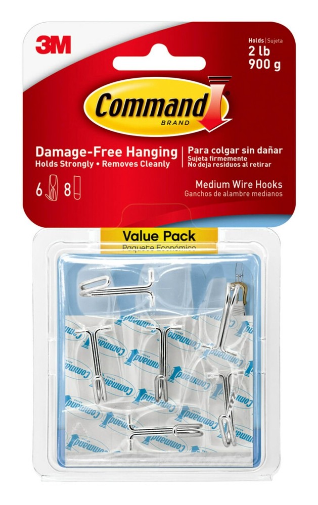 Command Medium Clear Wire Toggle Hooks, 6 Hooks and 8 Command Strips,