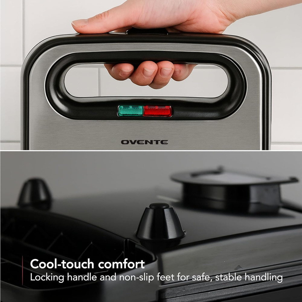 Electric Sandwich Maker with Non-Stick Plates, Indicator Lights, Cool Touch Hand