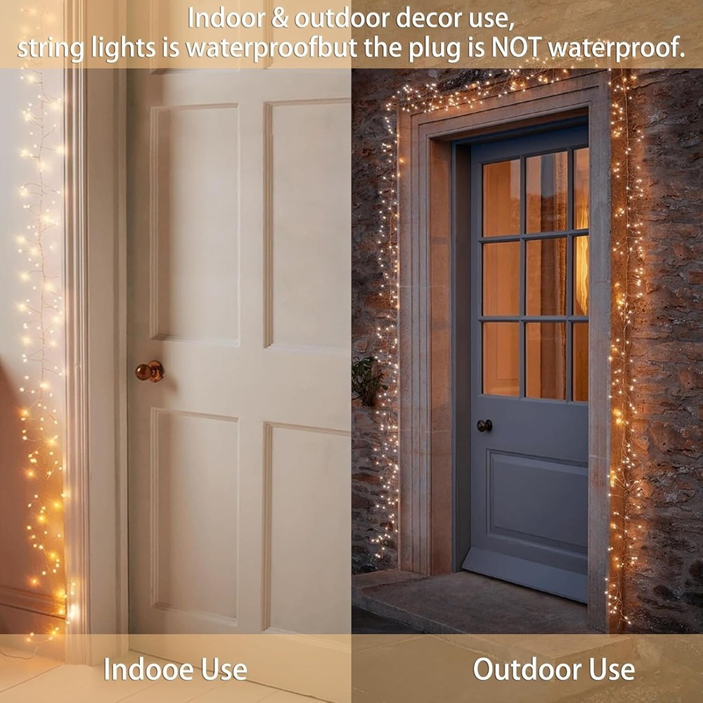 Fairy Lights Plug In 39Ft 600 Led Cluster Lights Waterproof String Light Warm WT