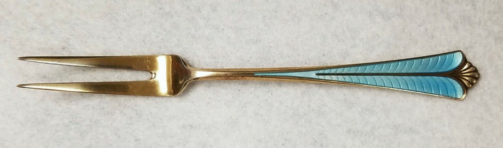 Antique David Andersen Norway Sterling Silver Guilloche Enamel Fork