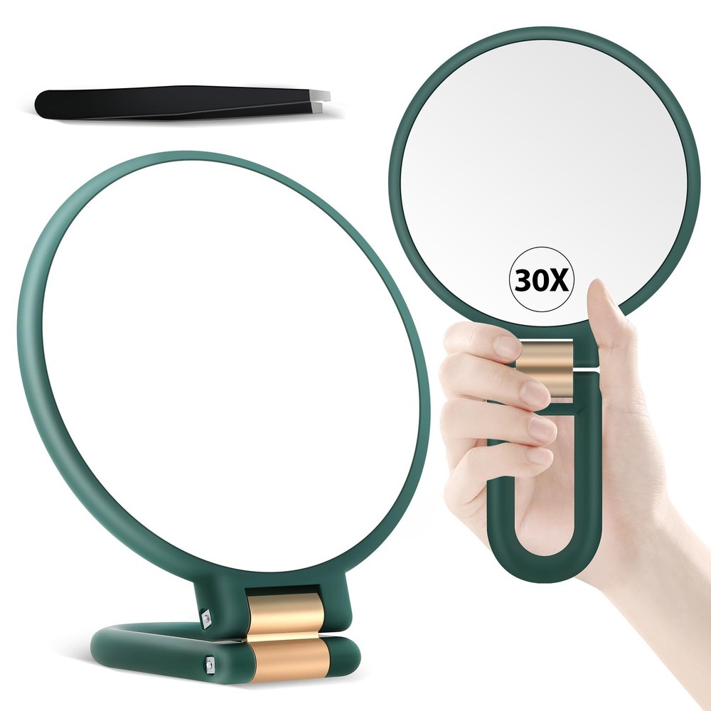 30X Magnifying Mirror Hand Handle Double Sided 30X/1X Foldable Green
