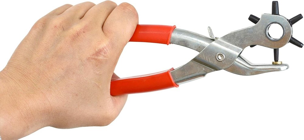 Leather Hole Punch Tool Set Heavy Duty 6 Size 9'', A Silver/Red