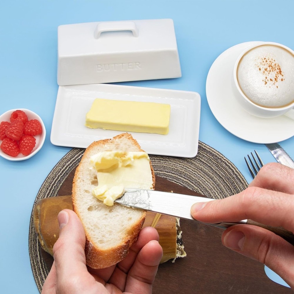 Dishwasher Safe White Butter Container with Lid - Keeps Butter Soft & Spreadable