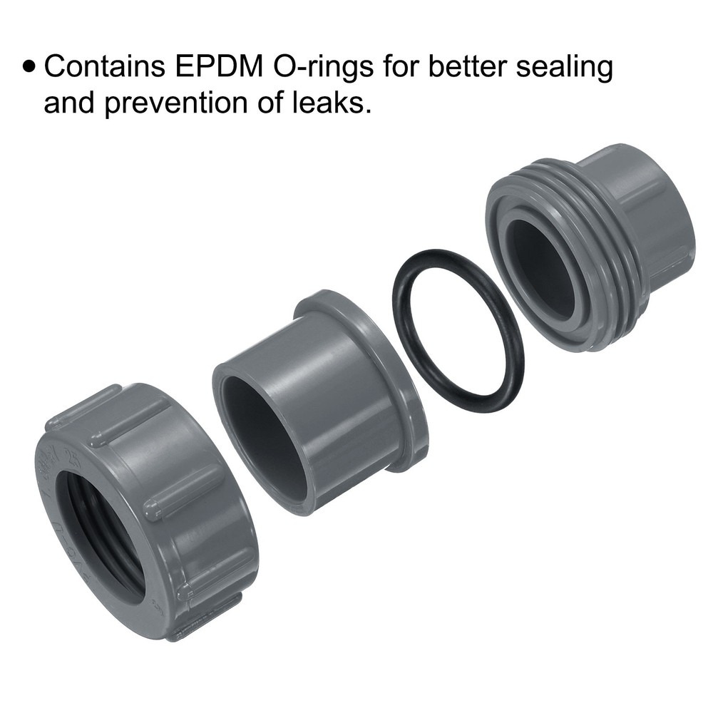 2 Pcs 1" Union PVC Coupling Pipe Fitting Adapter, Grey