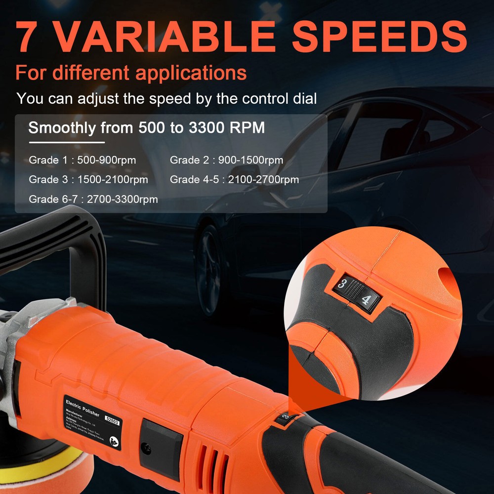 1580W Car Polisher Polishing Machine Kit Buffer Sander Variable 7 Speed w/Pad