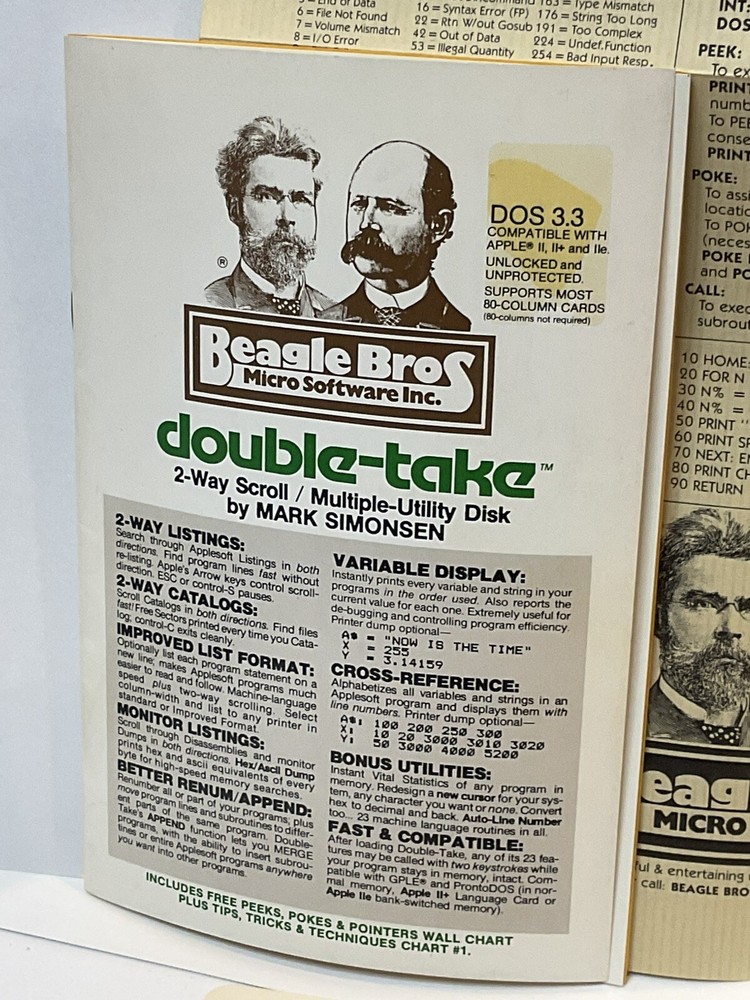 Vintage Apple II Plus IIe Software Beagle Bros Double-Take