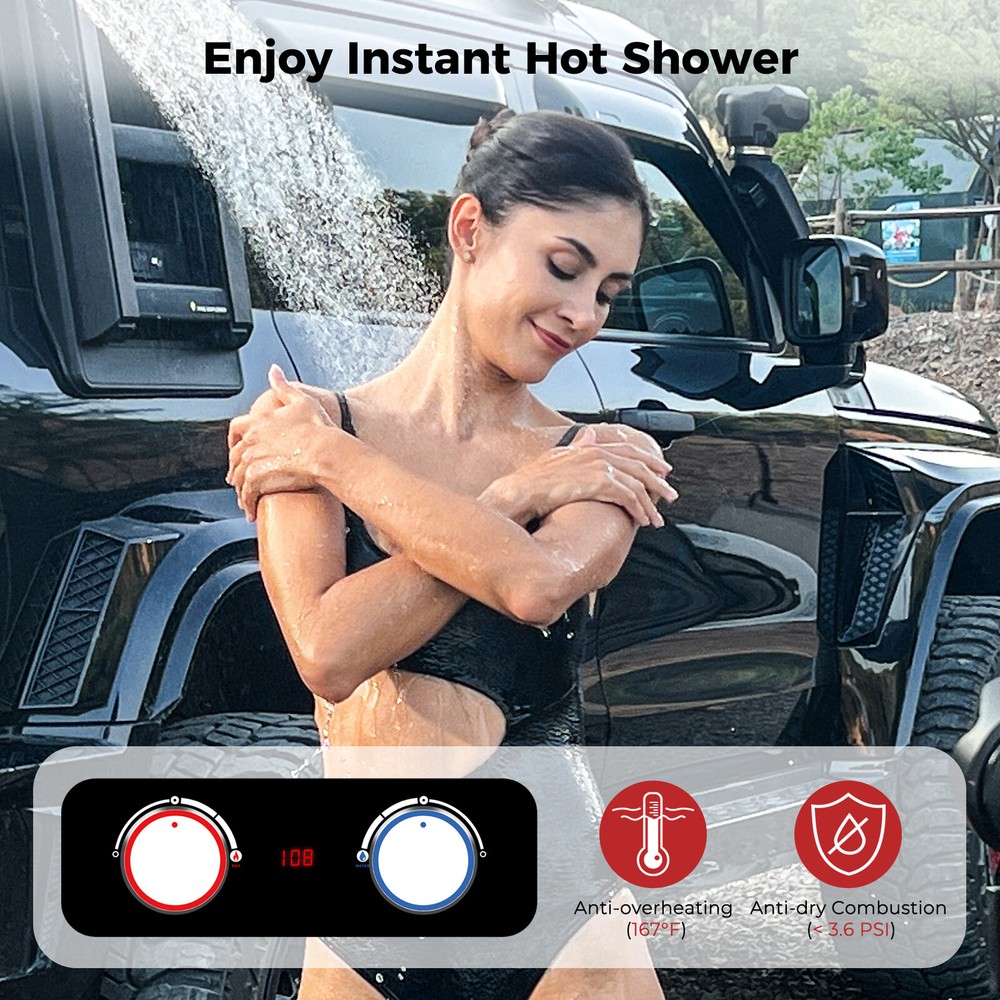 CAMPLUX Tankless Water Heater, 5.28 GPM Propane Water Heater Cabin Tiny House