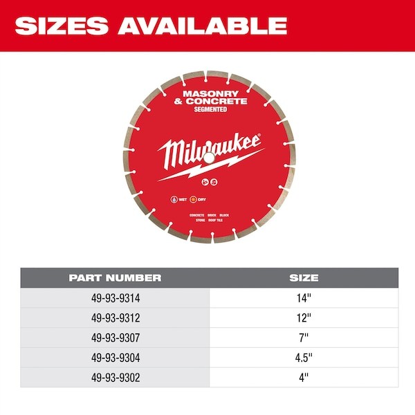 Milwaukee Tool 49-93-9314 14" Segmented Masonry & Concrete Diamond Blade