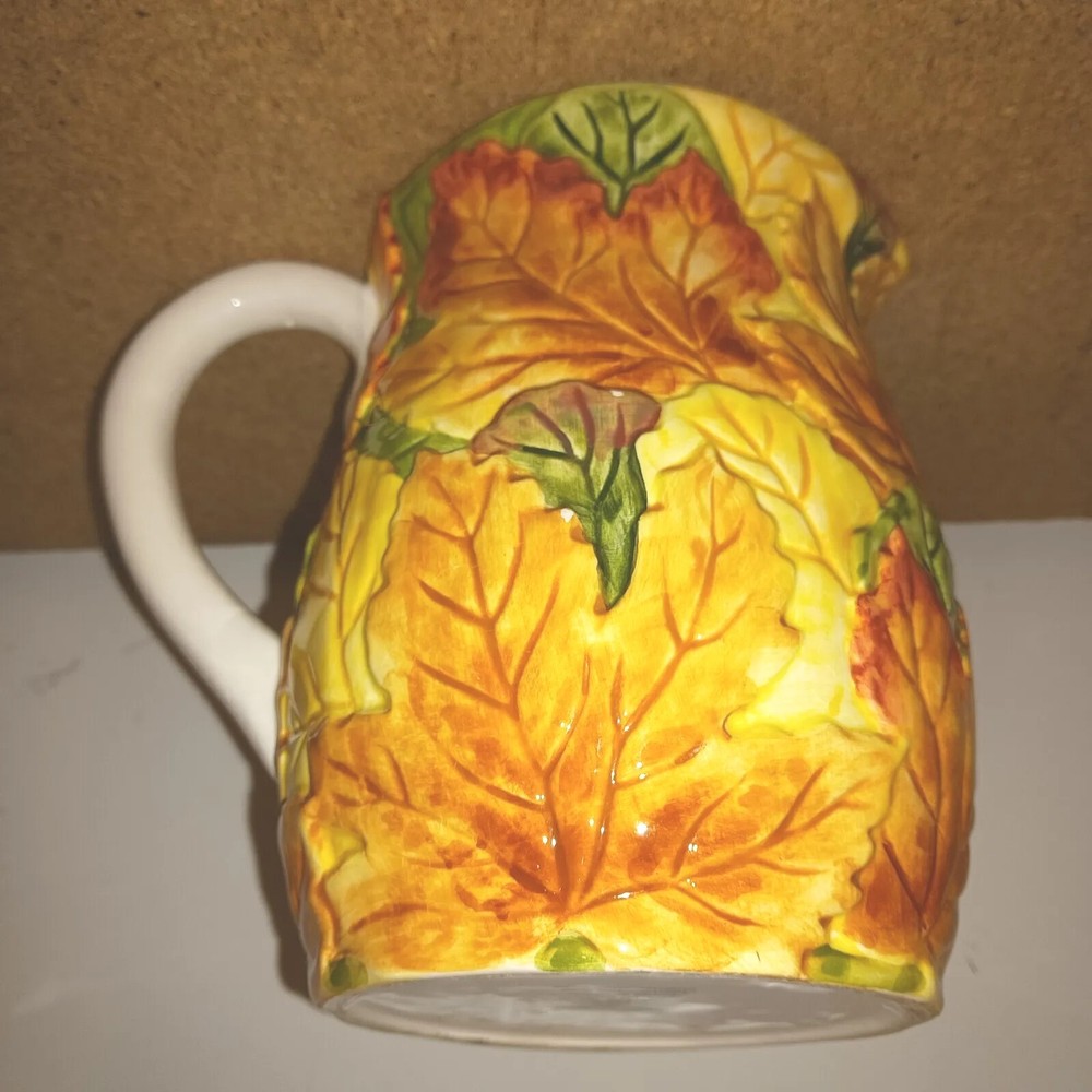 Ceramic Pitcher Fall FTD Autumn Leaves Design 7"H