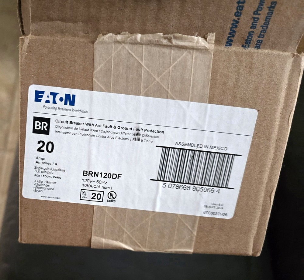 Case - 15 Eaton BRN120DF 20A Dual Purpose AFCI/GFCI Circuit Breakers Test Button