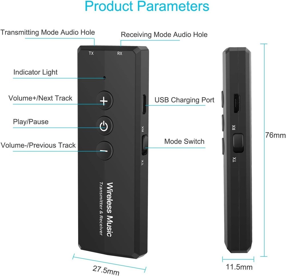 Portable Bluetooth 5.3 Rechargeable Audio Transmitter & Receiver, Compact Design