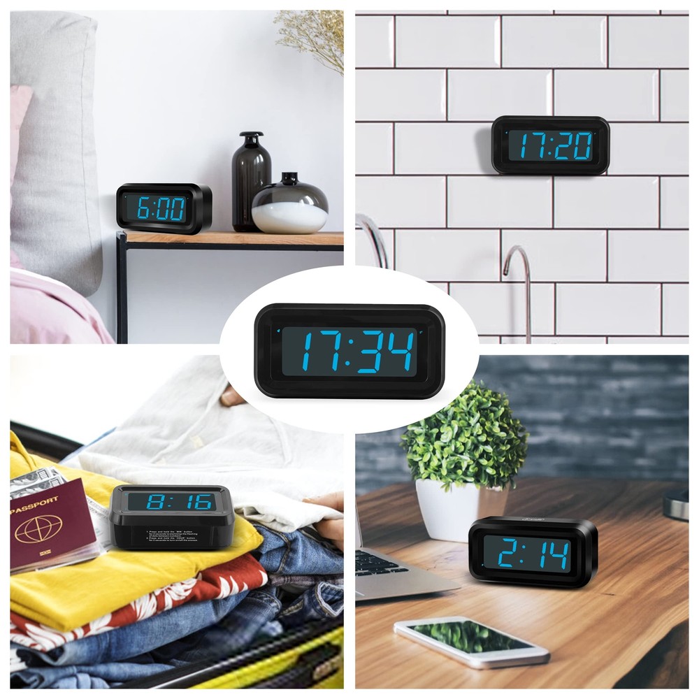 Alarm Clock, Digital Clock, Constantly 1.2'' LED Blue Digits Display, Battery