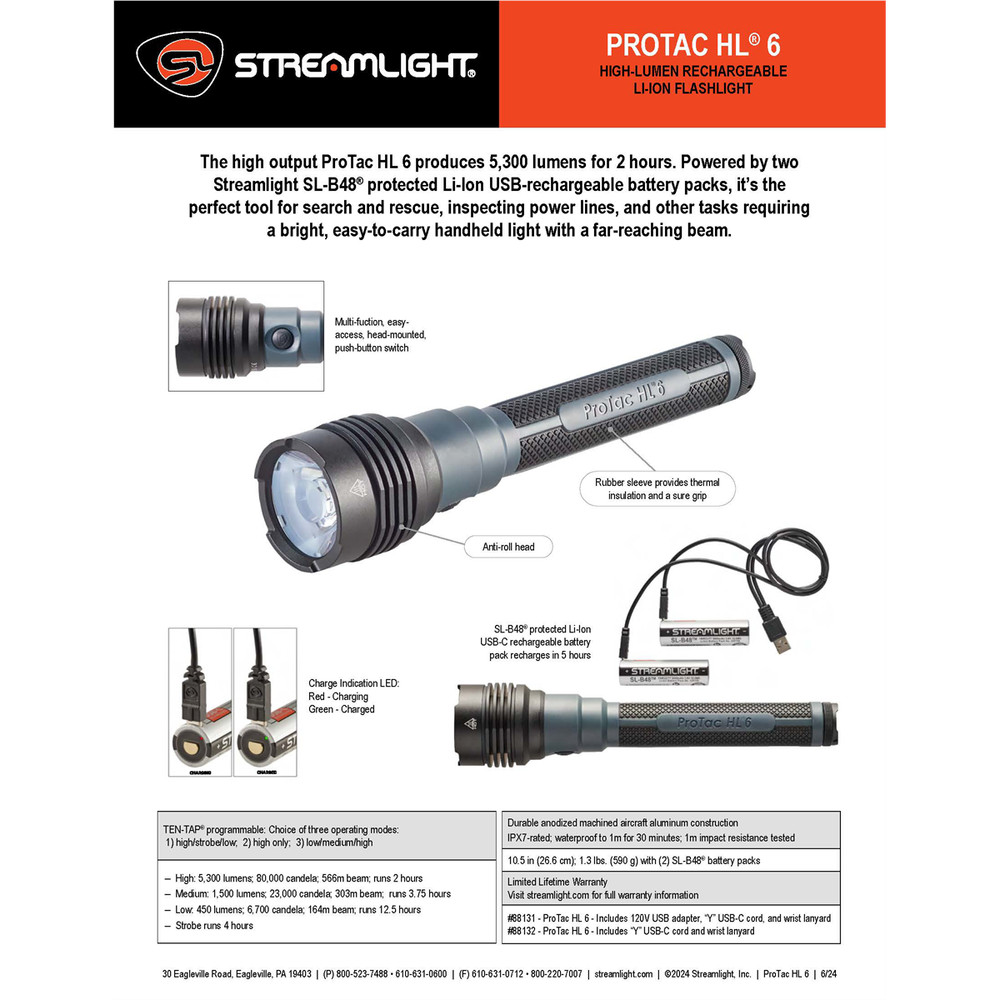 Streamlight ProTac HL 6 Rechargeable Li-Ion Flashlight