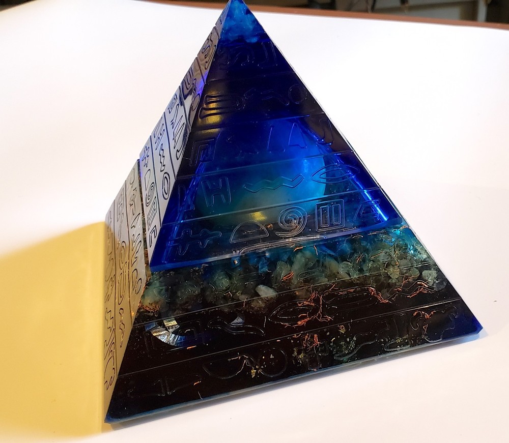 Large Orgonite Pyramid with Crystal Sphere Included.