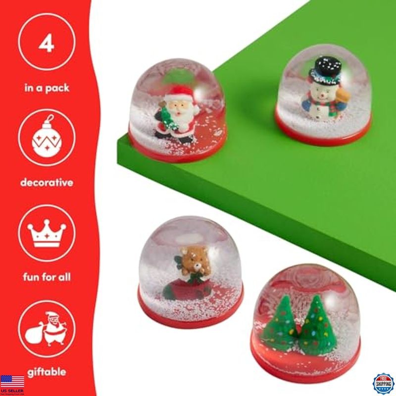 TWIDDLERS 4-Pack Mini Christmas Snow Globes - 2-Inch Assorted Festive Designs