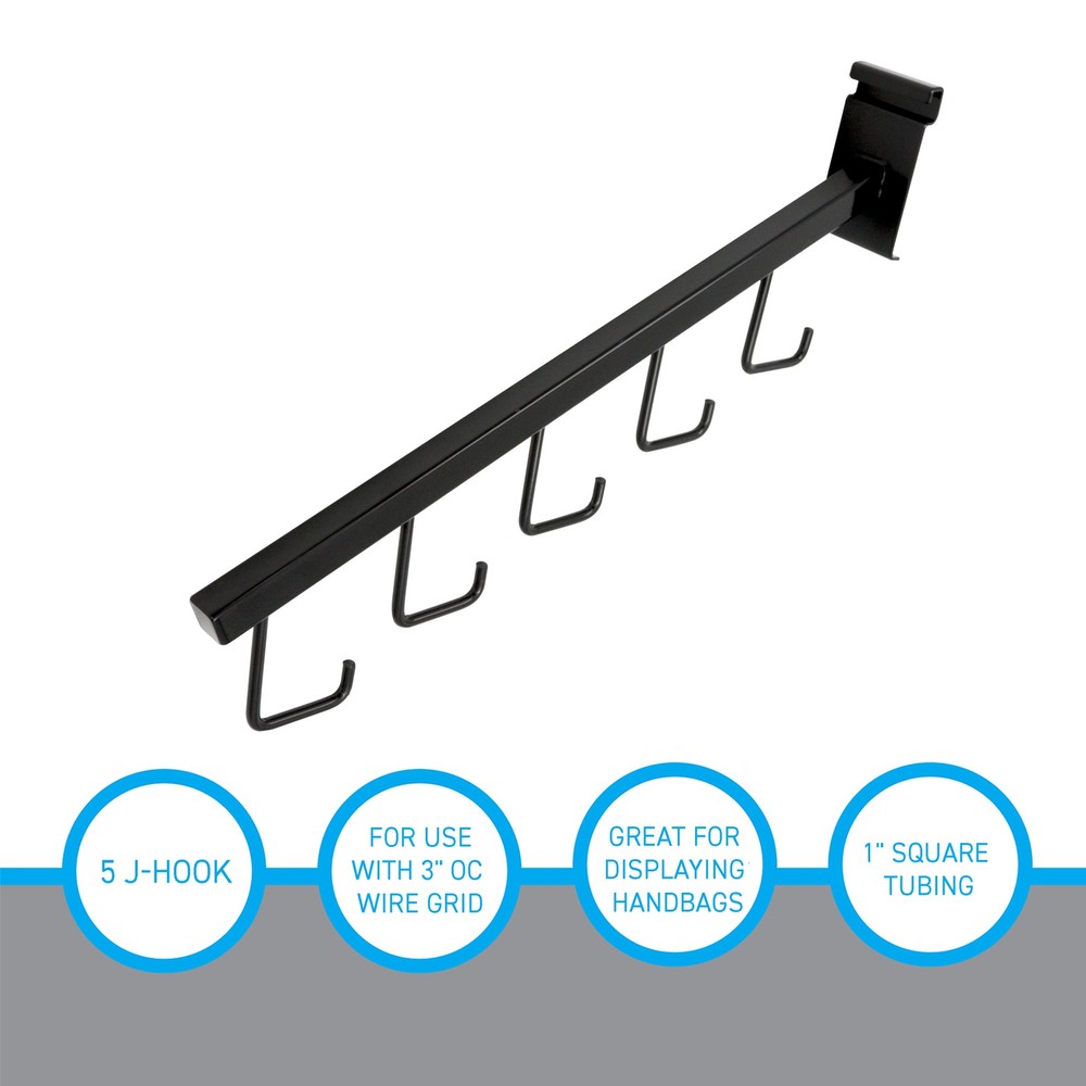 SSWBasics 5-J-Hook Waterfall Black Faceout for Wire Grid and Grid Wall - Pack